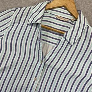 Soft Surroundings Tunic Top Women's‎ Size M Button Down Long Sleeve Blue Striped